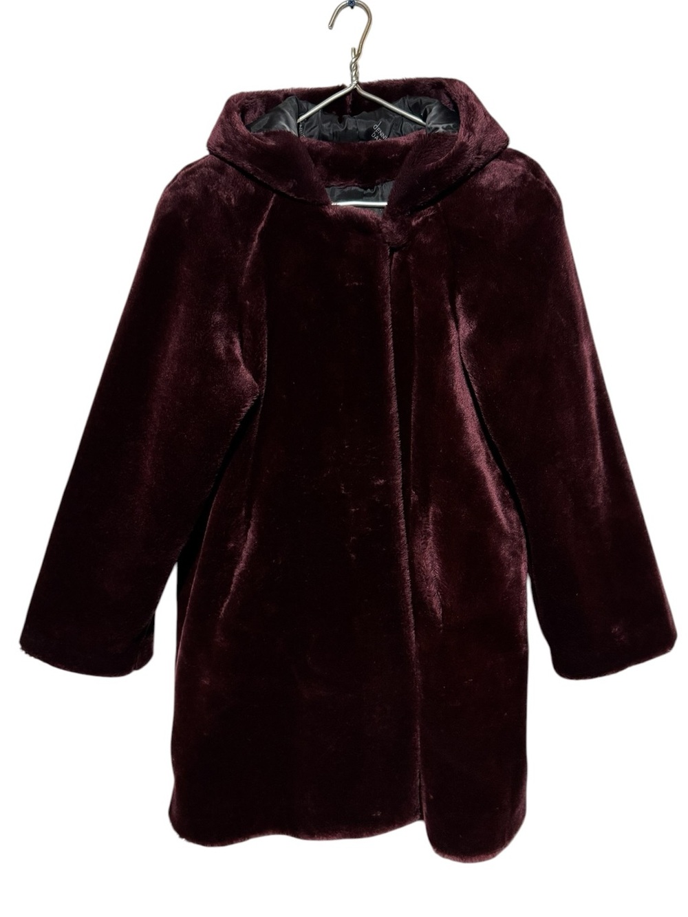 Dennis Basso Purple Faux Fur Coat Size Small Hooded Mobwife Cruella Glamor